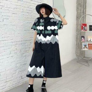 Womens Fashion Summer Short Sleeve Wave Point Printed Loose Jumpsuit Romper YTWQ